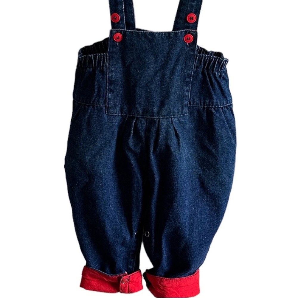 Vintage Baby Denim Jean Red & Blue Overalls 18 Months